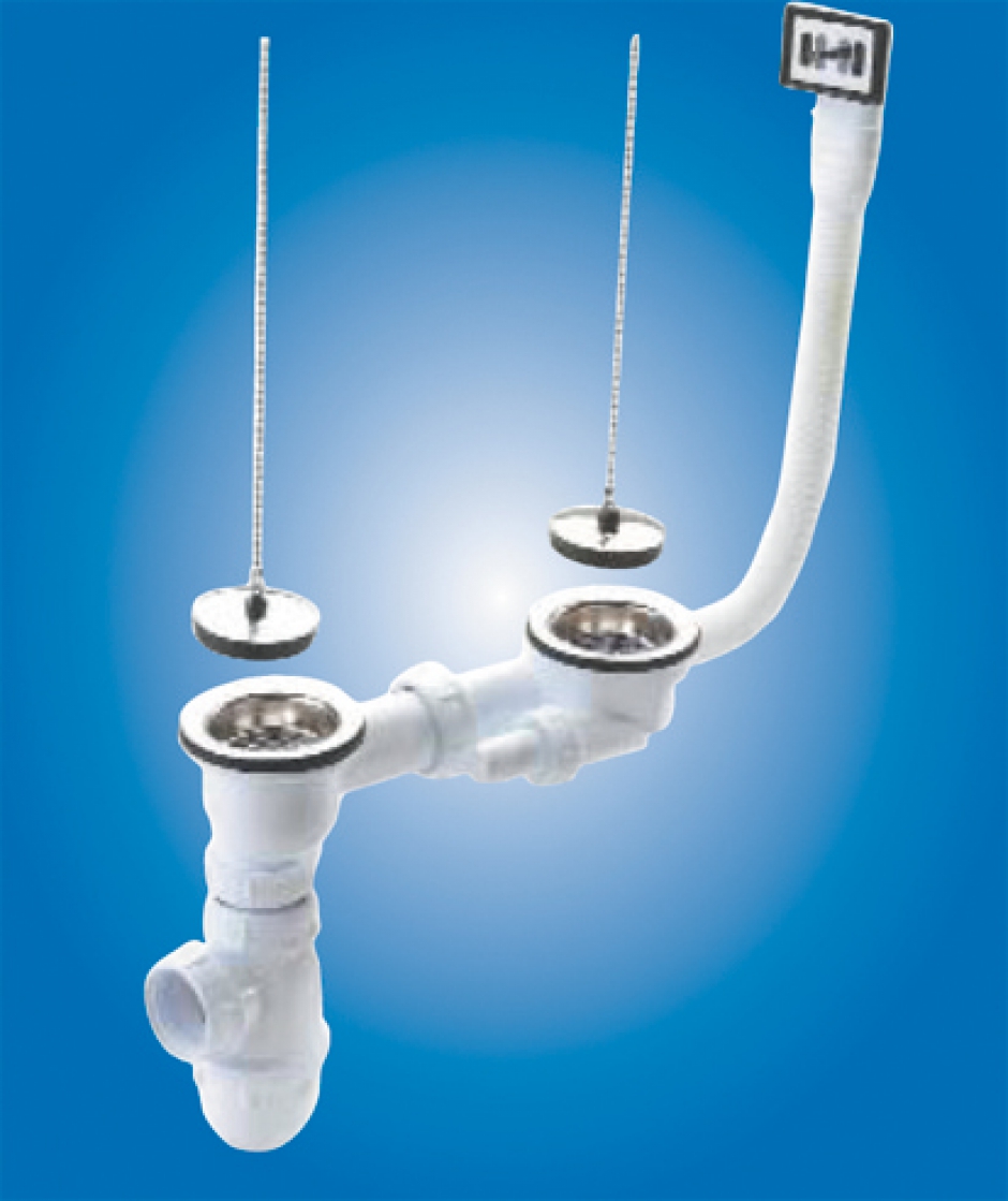 Cuisines Eviers Vidage double bac tubulure réglable pour éviers 2 bacs sortie 40 x 49