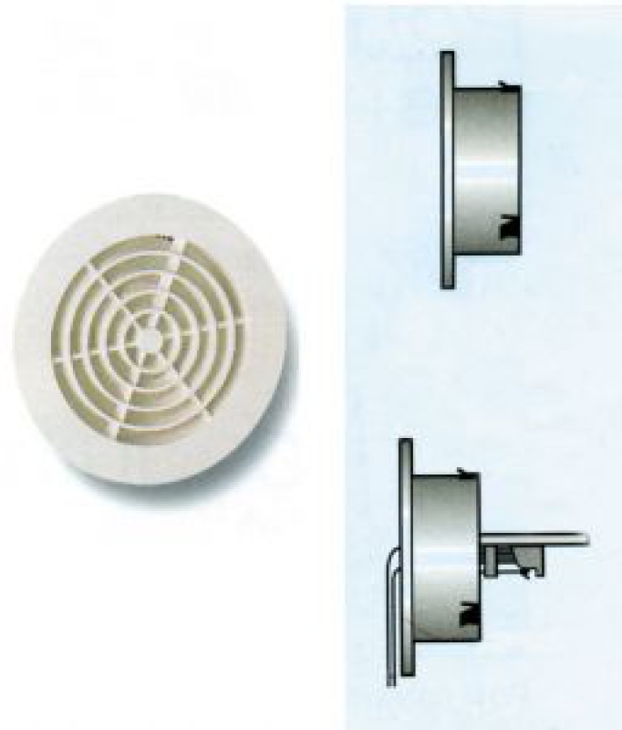 Grille ventilation ronde à encastrer plastique blanc - Ext Ø40mm - Tube 32mm