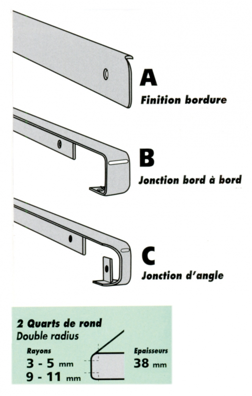 profil C jonction d'angle quart de rond double radius 9-11 mm ép. 38 mm  fin. alu​